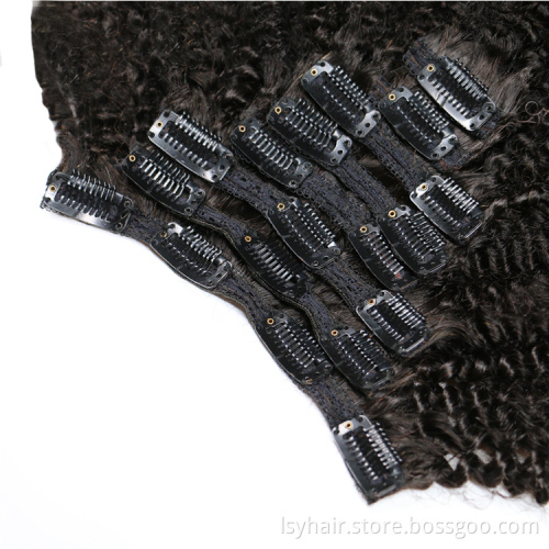 Lsy Wholesale Mongolian Afro Kinky Curly Human Hair Weave Clip In Hair Extensions, Brazilian Afro Clip ins 7pcs 8pcs Per Set